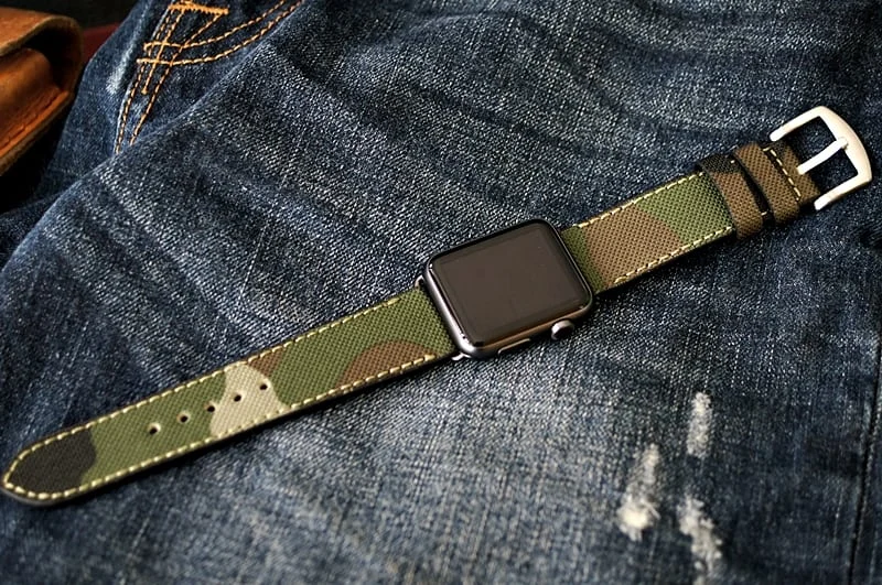 Camouflage handgefertigt Leder Uhrenarmband incl. Lugs Adapter für Apple Watch (oder Apple Watch Sport) 42mm oder 38mm – Bild 5